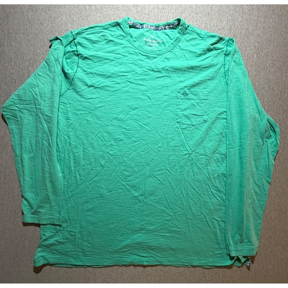 Tommy Bahama Mens 2XLT Green Long Sleeve Cotton Slub Knit Pocket T-Shirt Tall